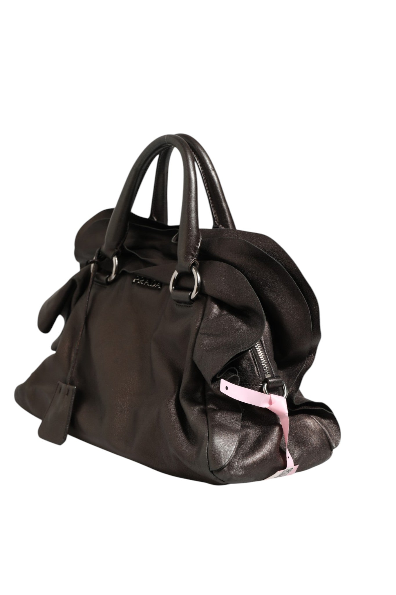 Sac porté épaule à volants en cuir nappa métallisé