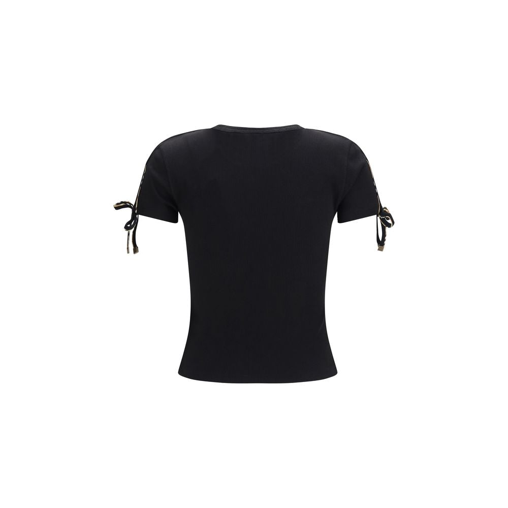 Burberry – T-shirt en coton côtelé avec détails lacés