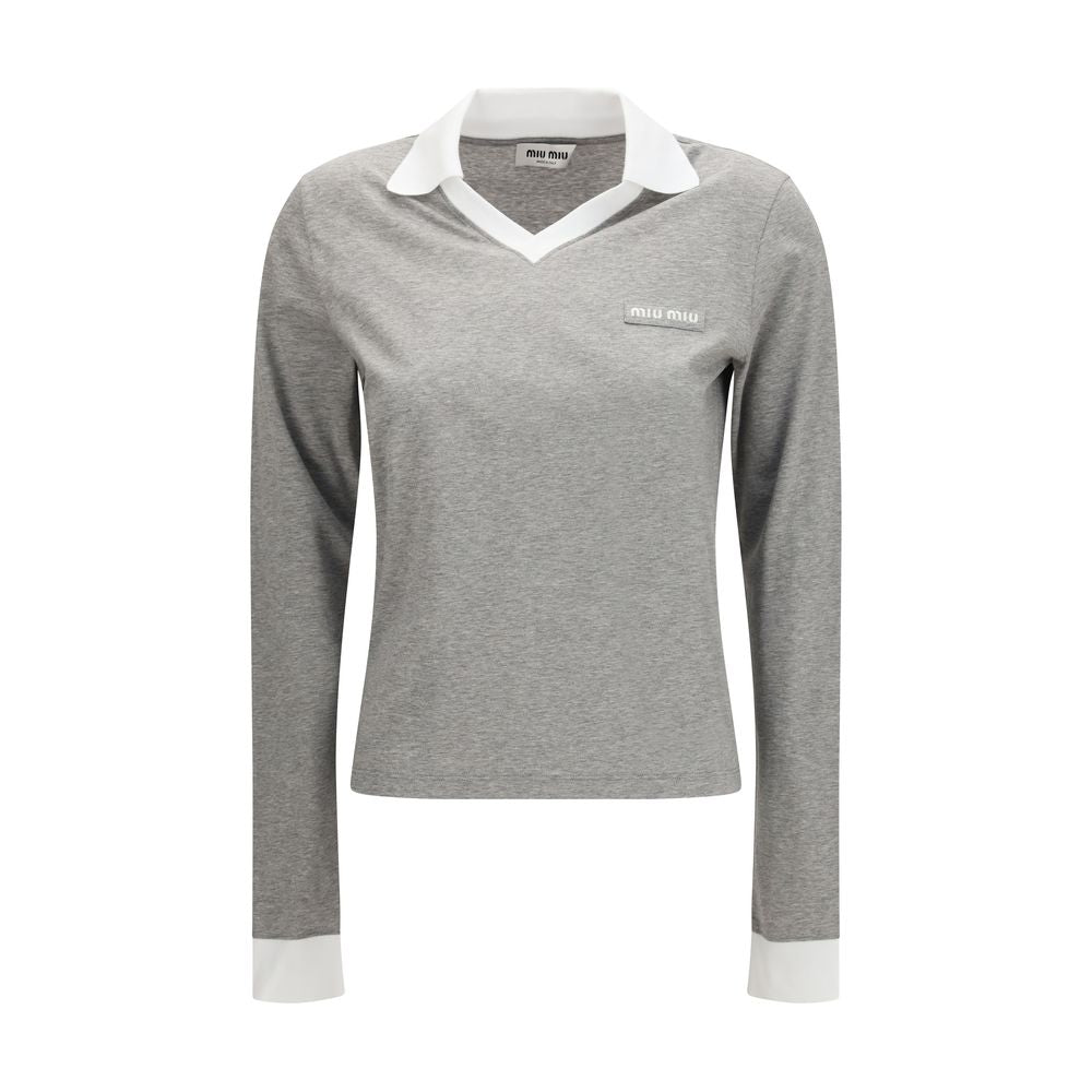 Miu Miu – T-shirt manches longues en coton avec col polo