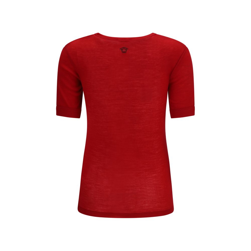 Versace – T-shirt en maille côtelée avec broderie Medusa