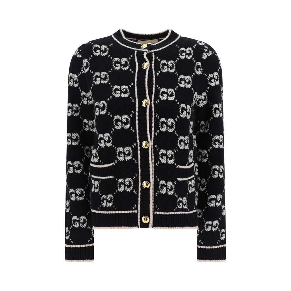 Gucci – Cardigan en laine avec boutons bijoux et logo brodé