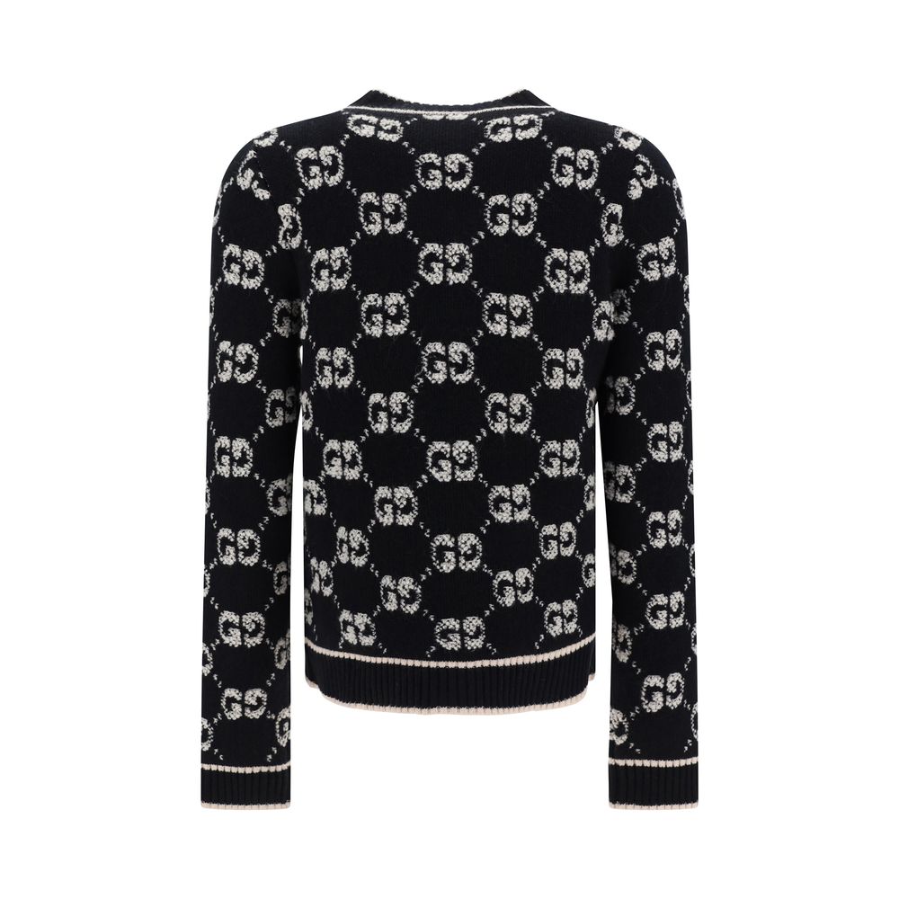 Gucci – Cardigan en laine avec boutons bijoux et logo brodé