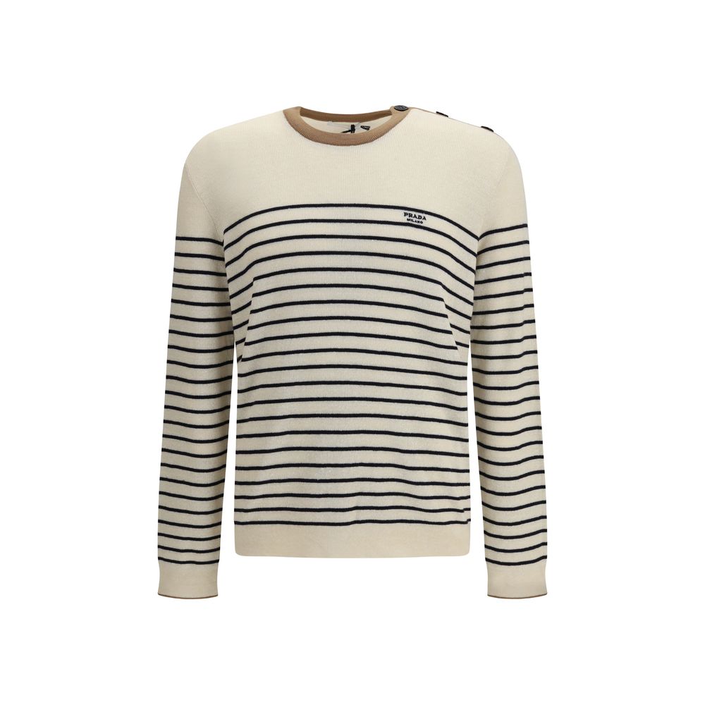 Prada – Pull jacquard en laine et coton avec broderie Prada Milano