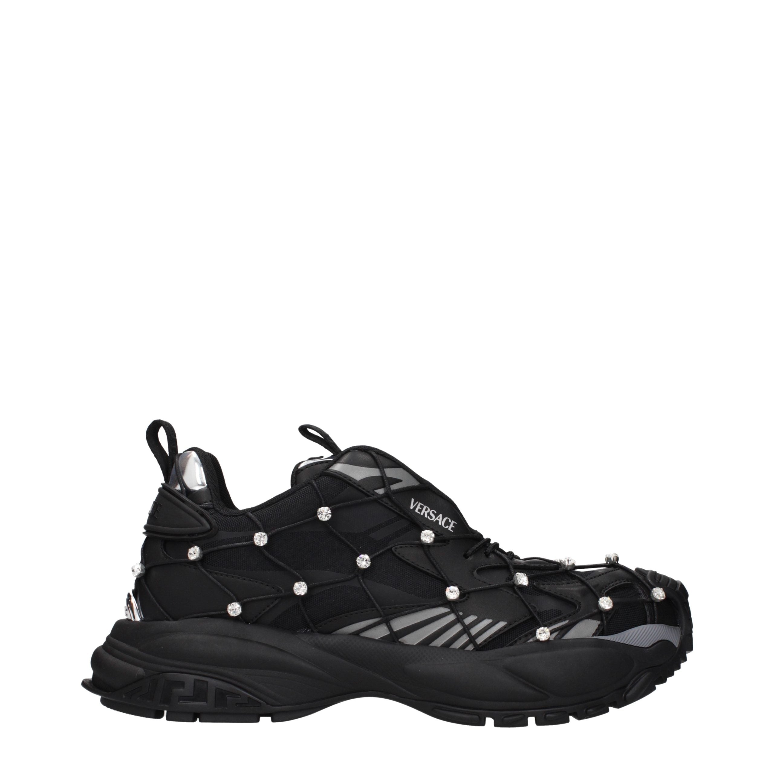 Versace – Sneakers en tissu noir avec détails rhinestones