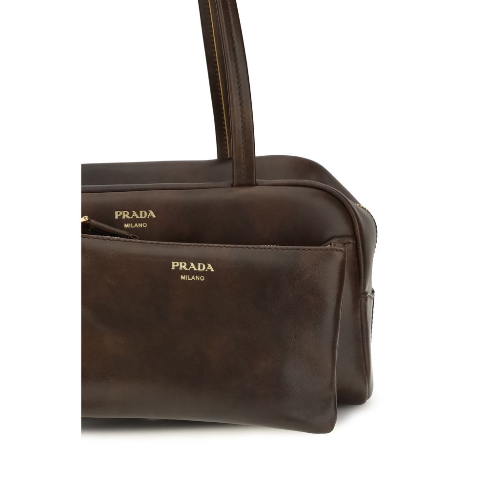 Prada – Sac porté épaule en cuir avec pochette amovible