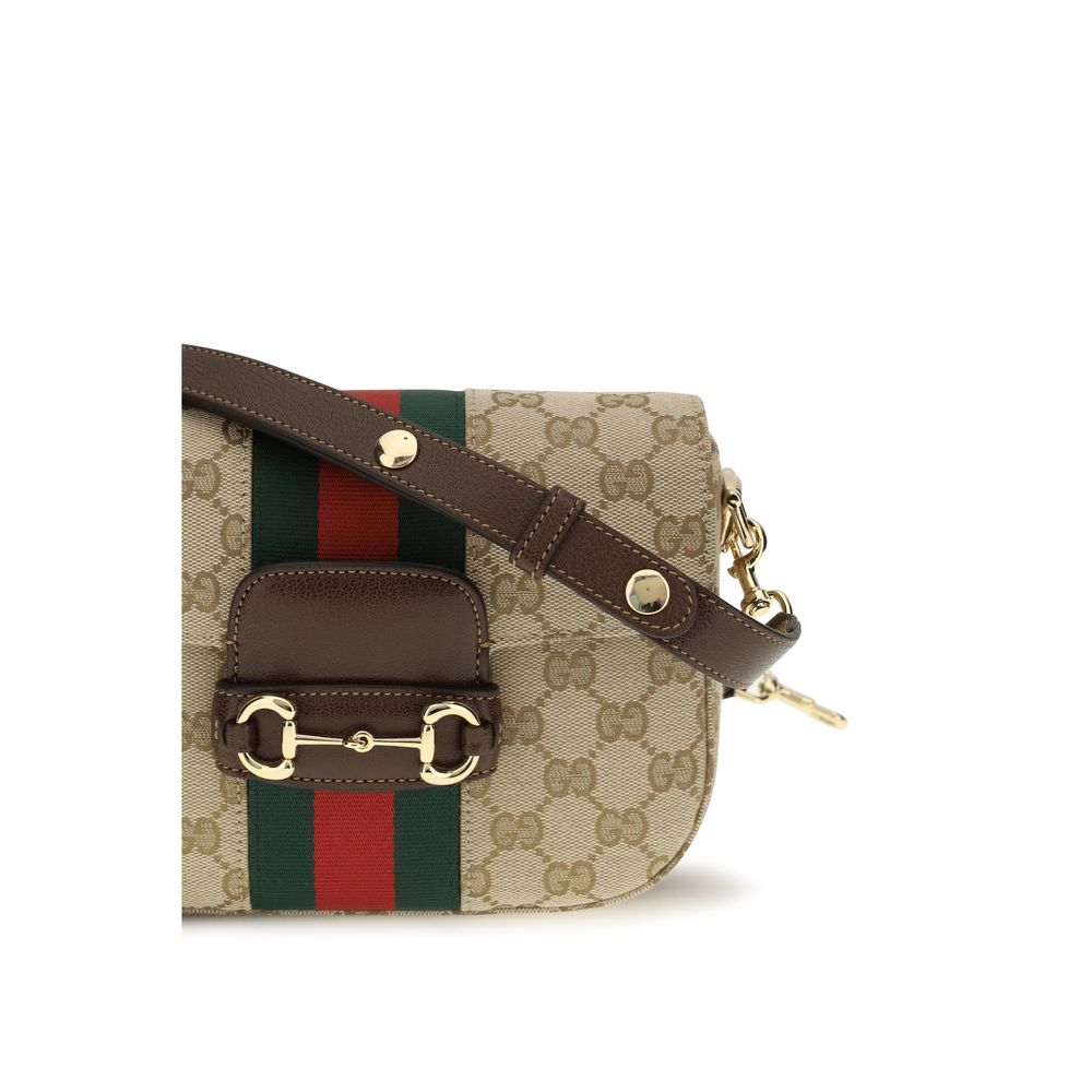 Gucci – Sac porté épaule Horsebit 1955 Small en tissu GG