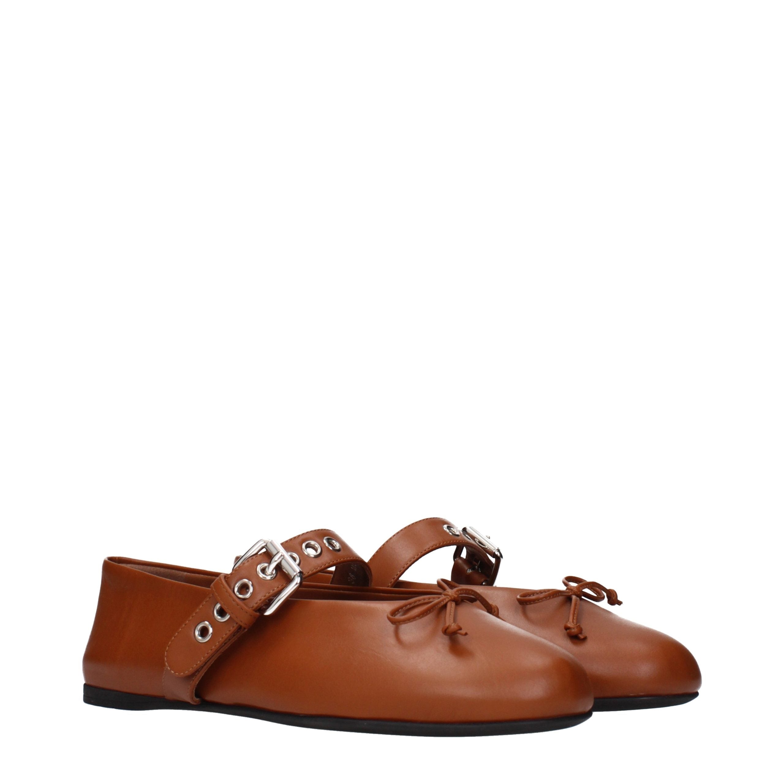 Miu Miu – Ballerines en cuir marron