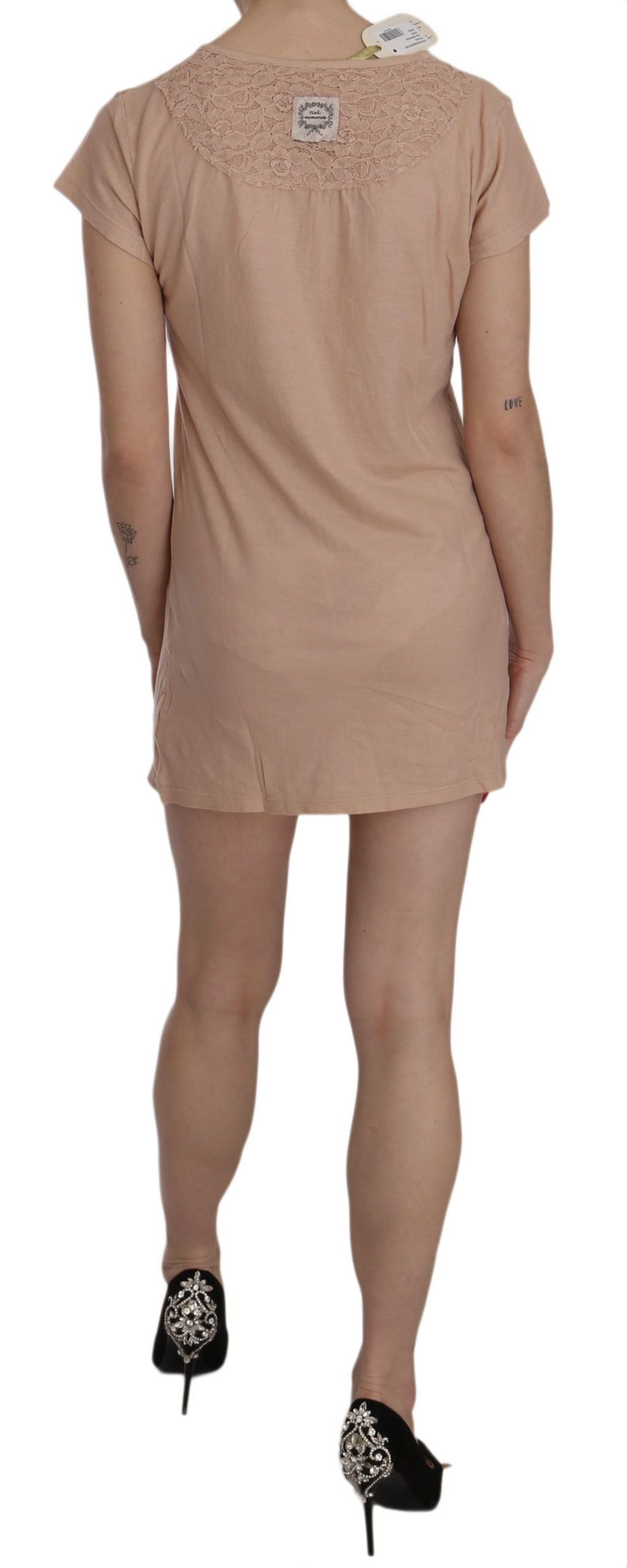 Pink Lace Short Sleeve Shift Mini Dress