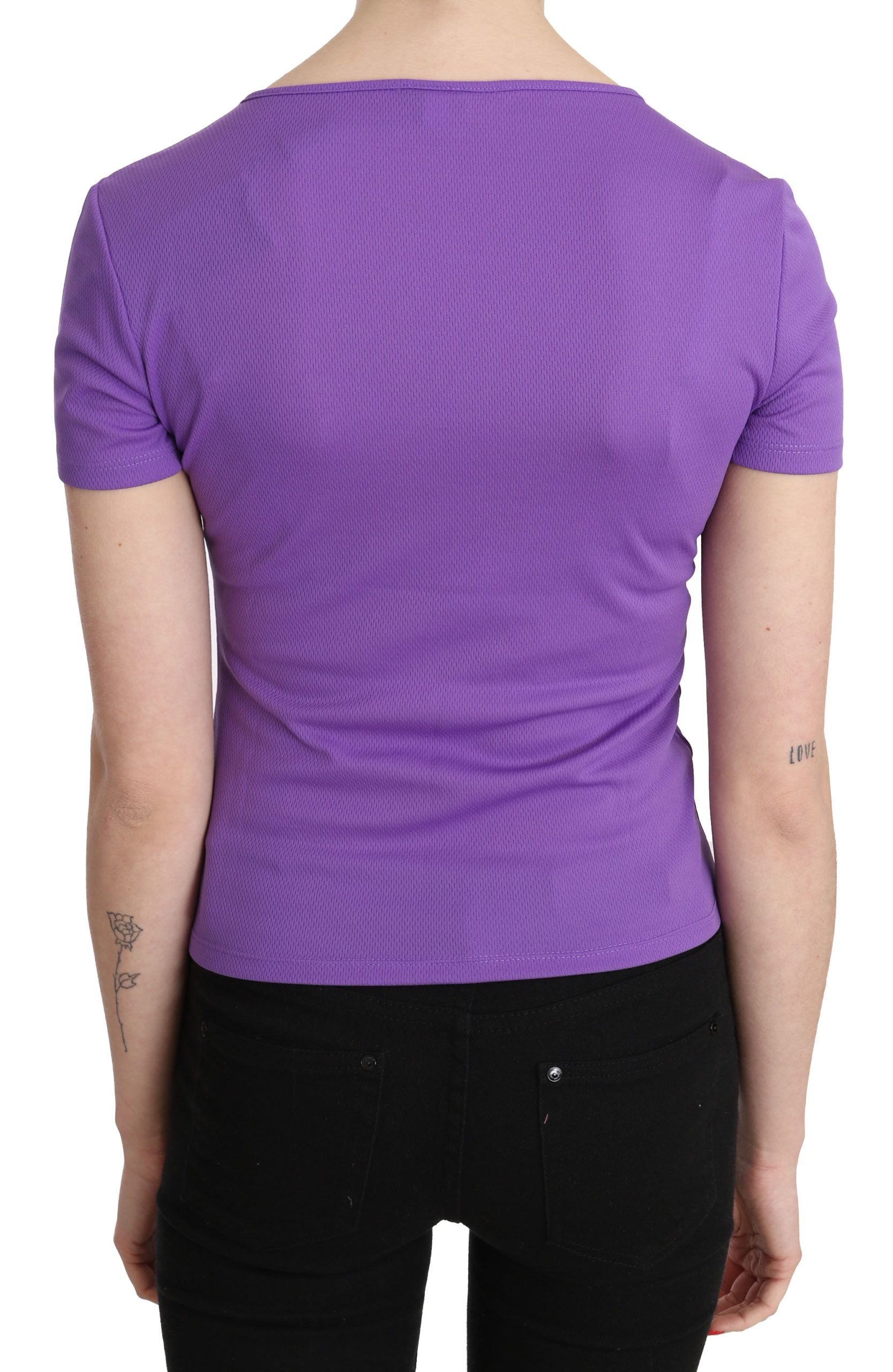 Purple 100% Polyester Short Sleeve Top Blouse