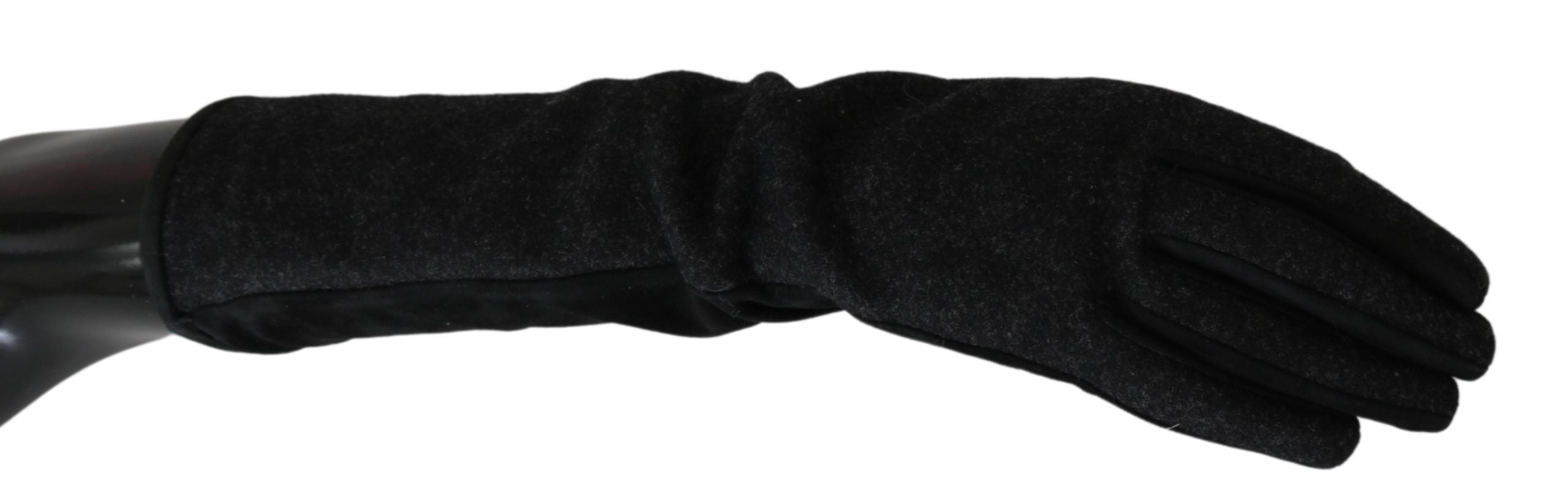 Black Gray Mid Arm Length Mittens Wool Gloves