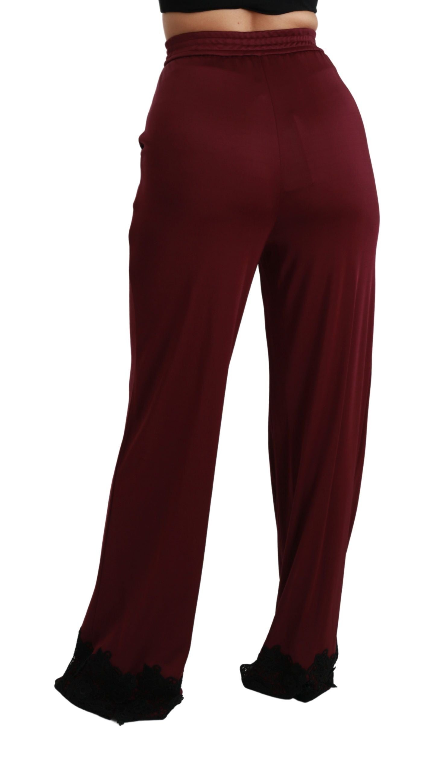 Black Lace High Waist Wide Leg Maroon Pants