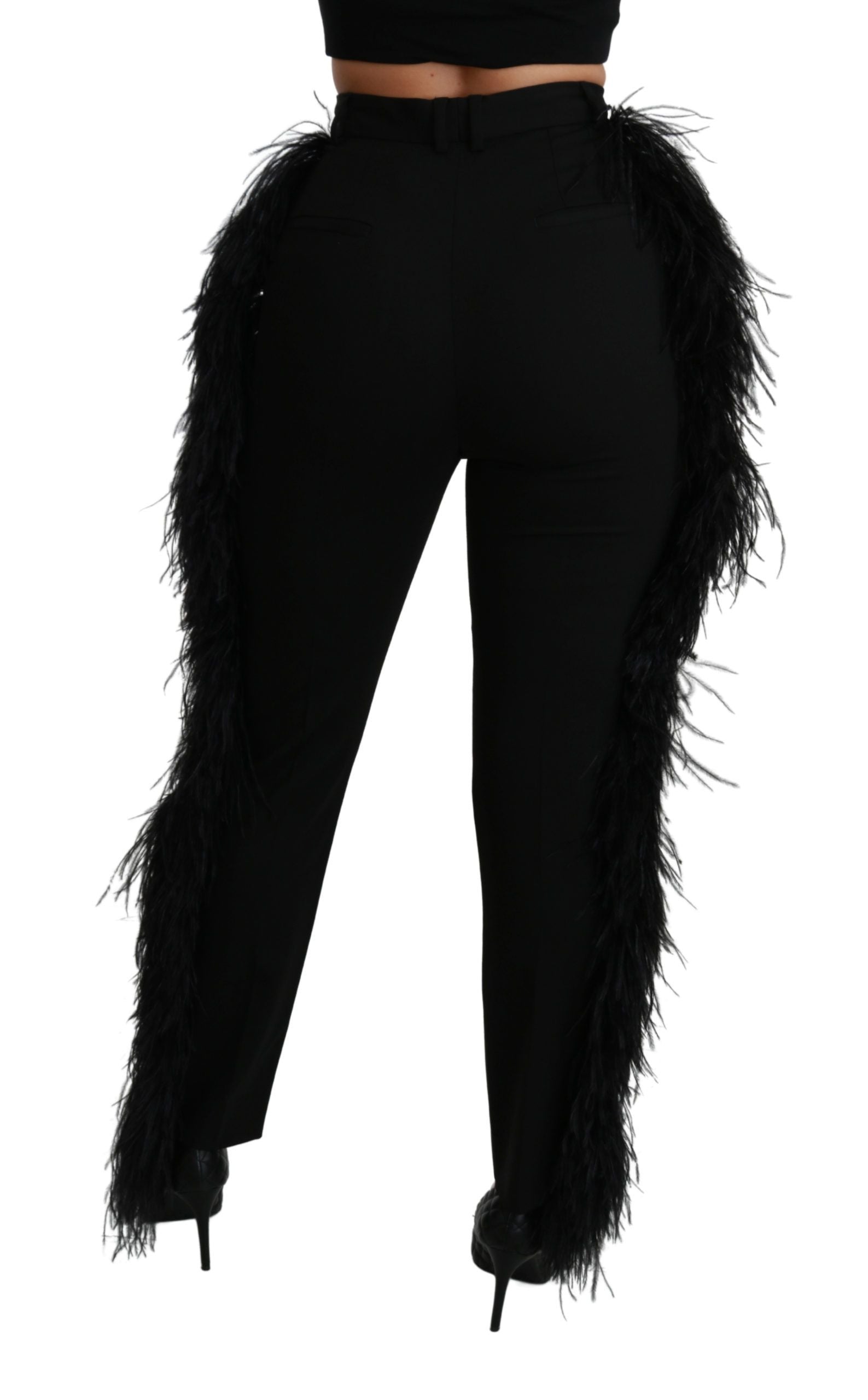 Schwarze, gerade geschnittene Wollhose mit hohem Bund von Feather