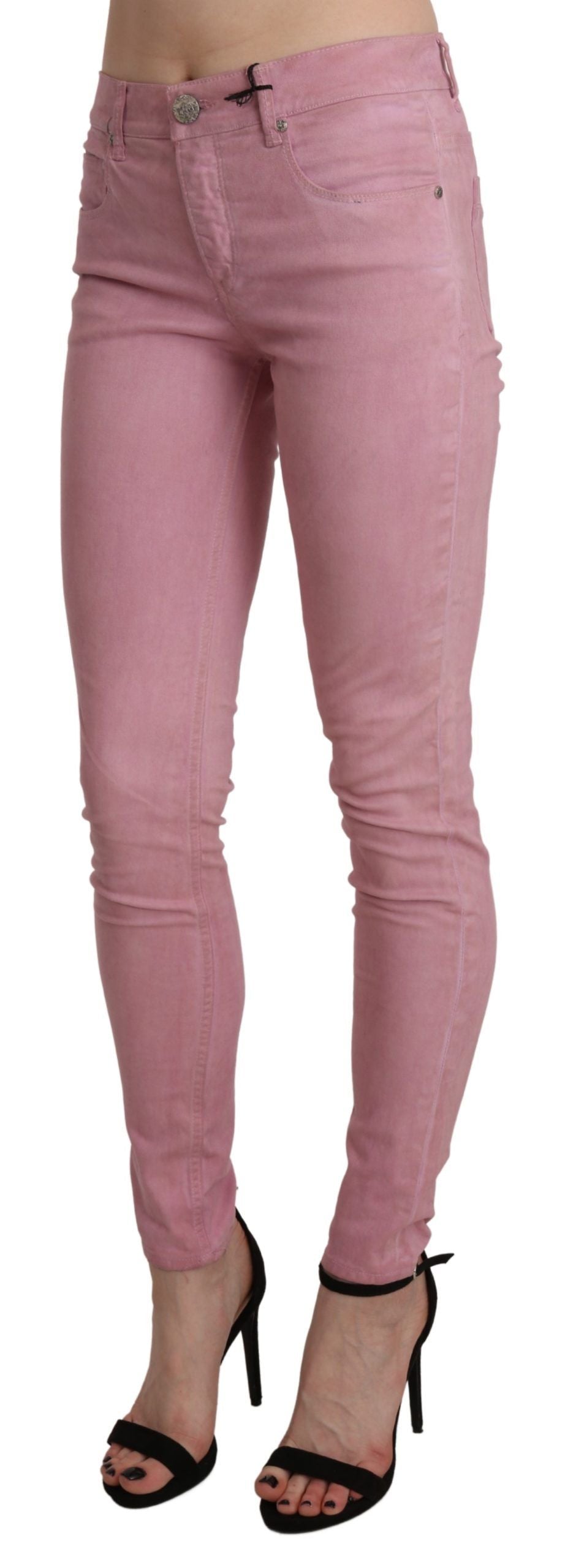 Pink Mid Waist Skinny Stretch Denim Pant