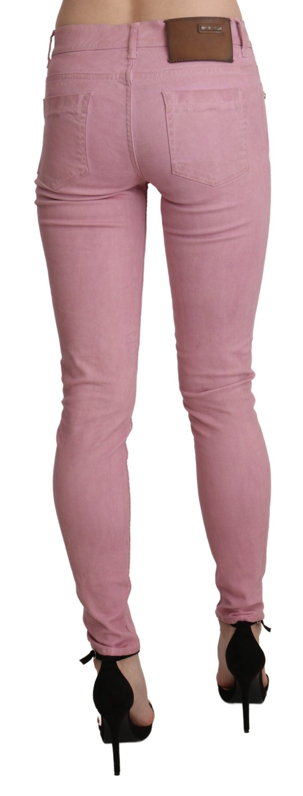 Pink Mid Waist Skinny Stretch Denim Pant