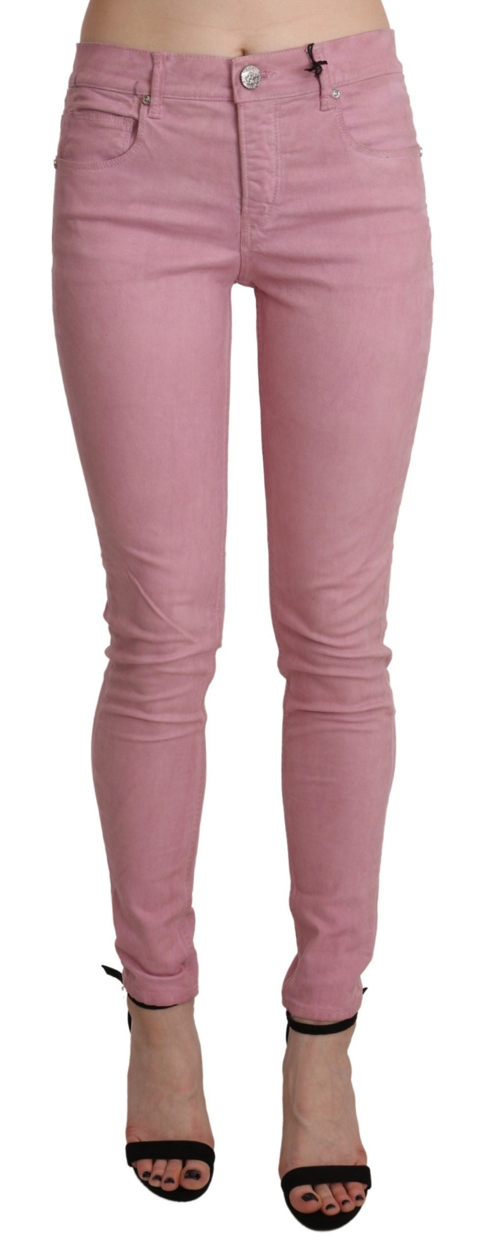Pink Mid Waist Skinny Stretch Denim Pant