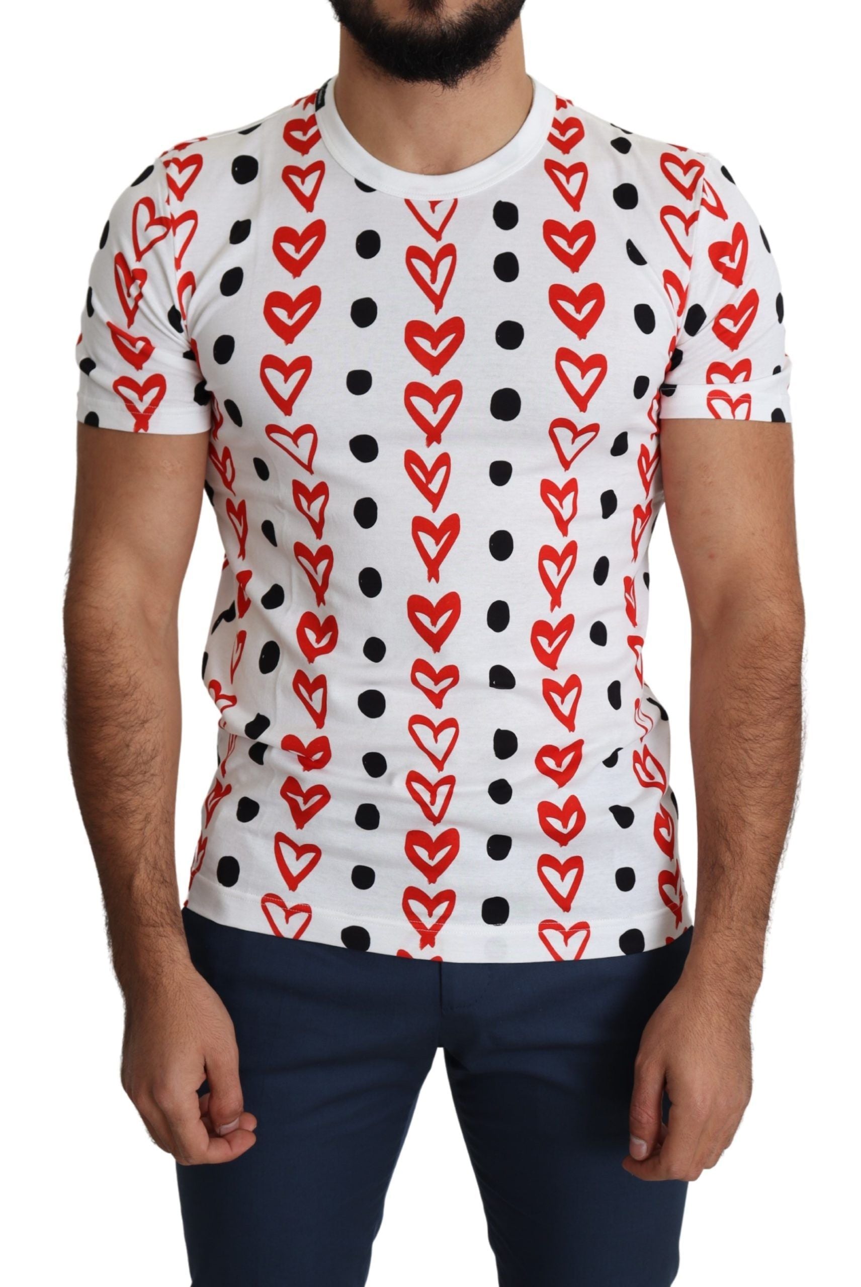 White Hearts Print Cotton Men Top T-shirt