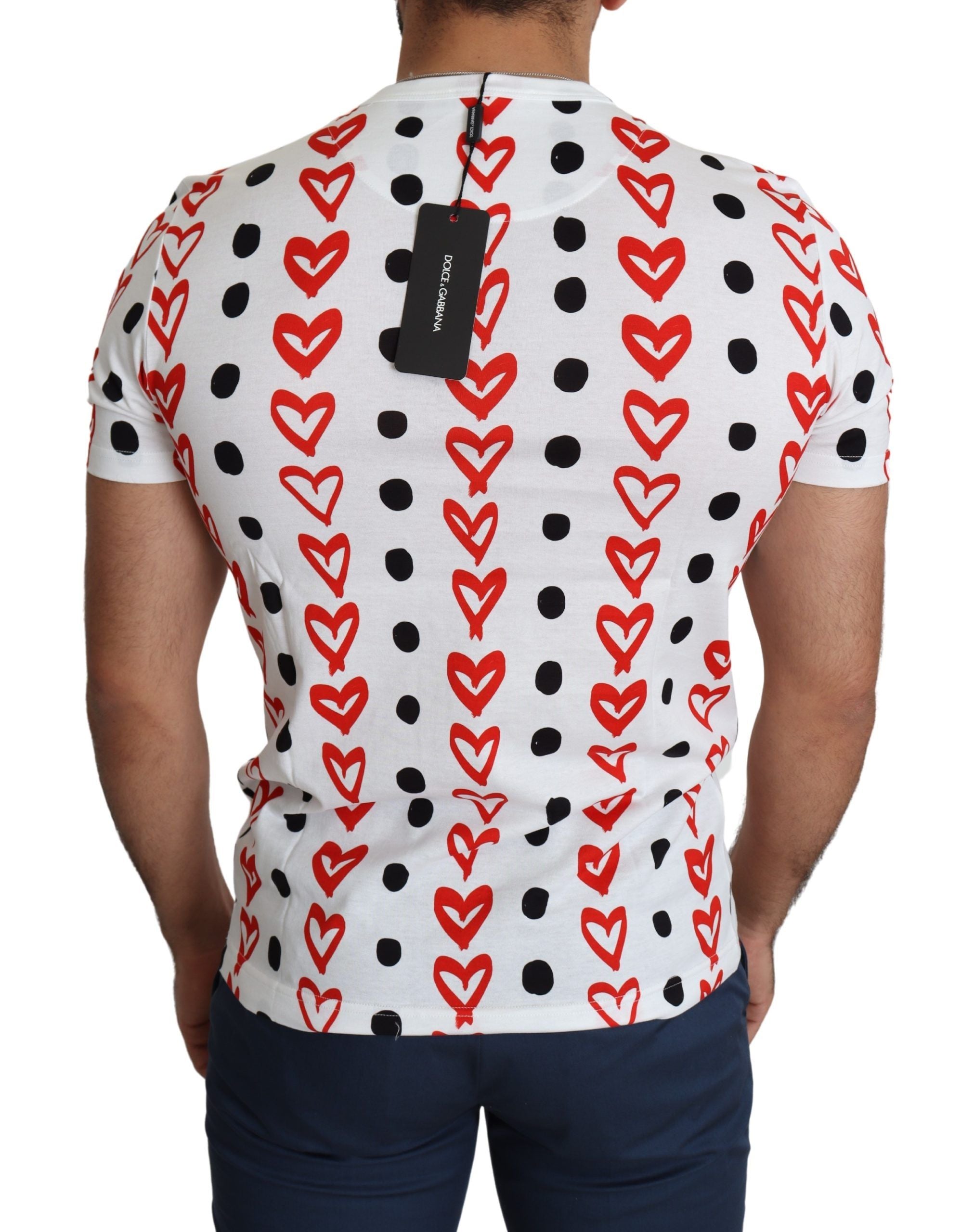 White Hearts Print Cotton Men Top T-shirt