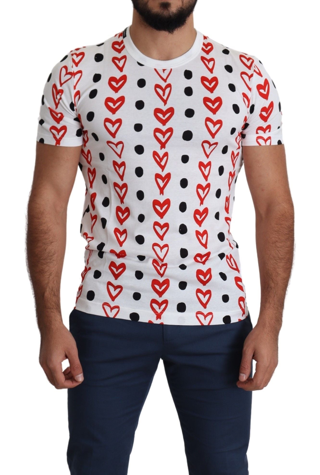 White Hearts Print Cotton Men Top T-shirt