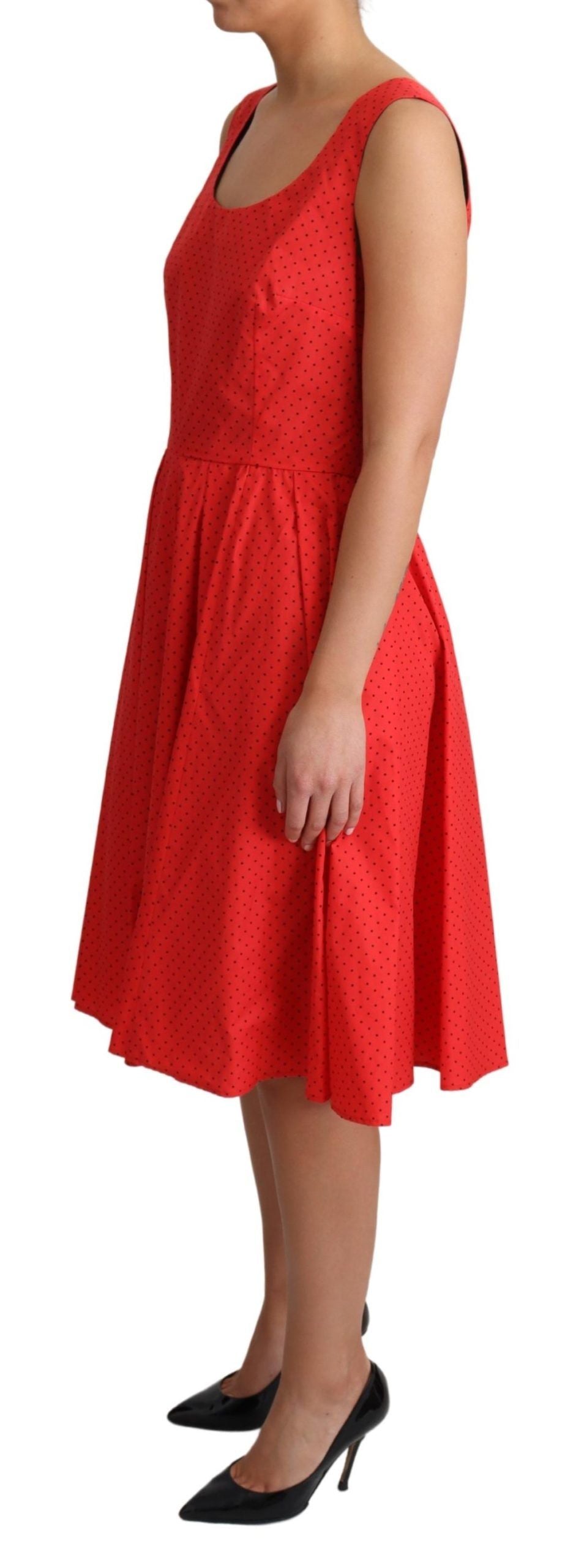 Red Polka Dotted Cotton A-Line Dress