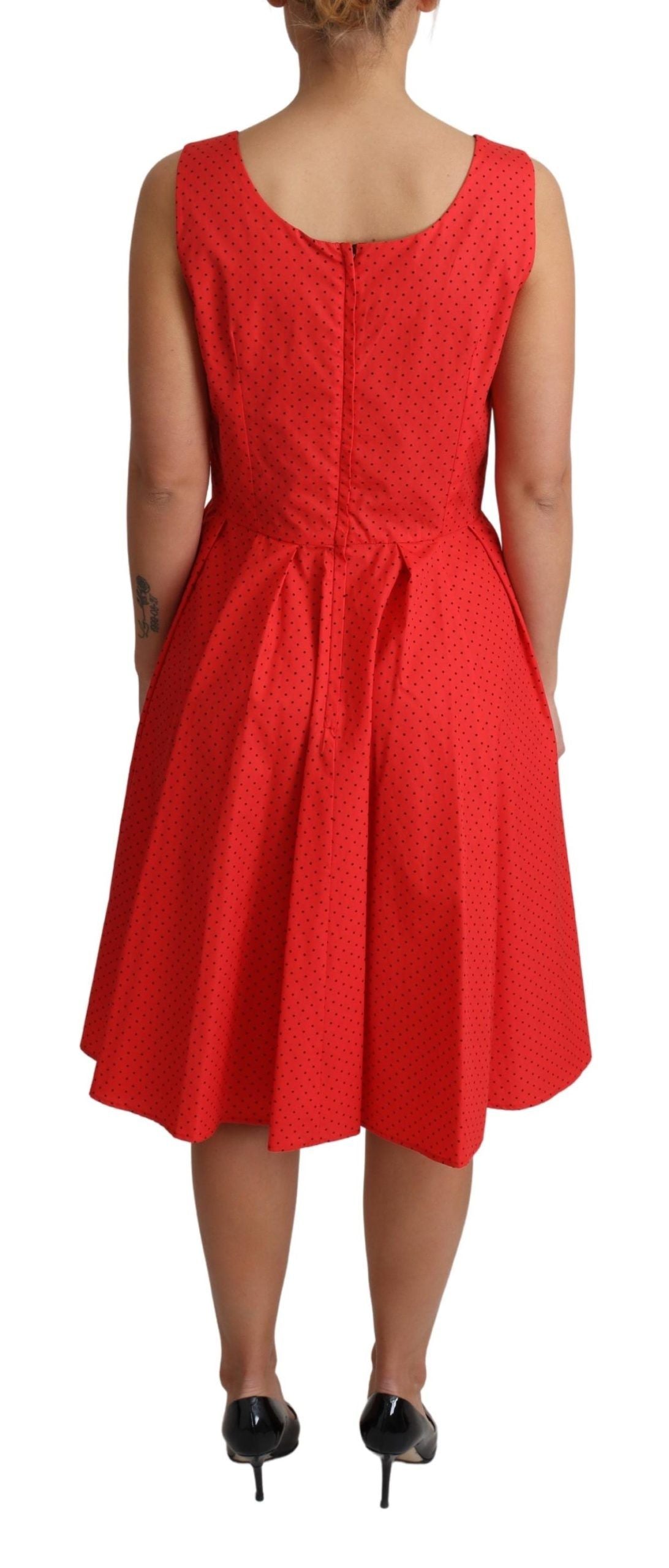 Red Polka Dotted Cotton A-Line Dress