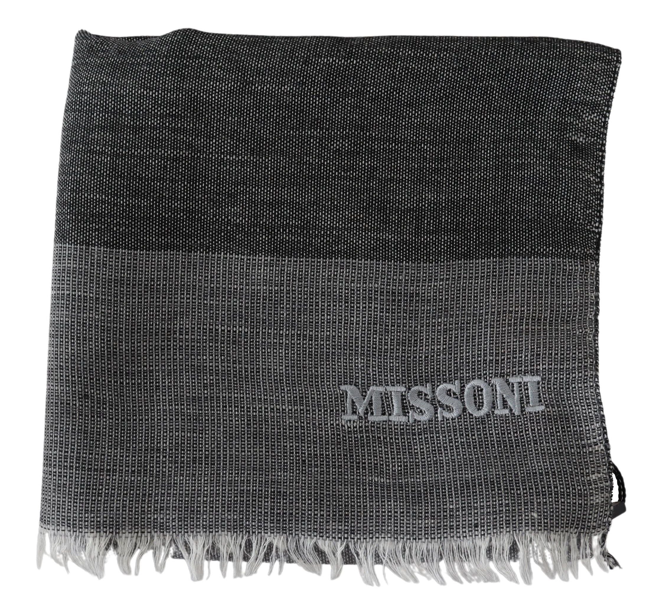 Gray Striped Wool Unisex Neck Wrap Fringes Scarf