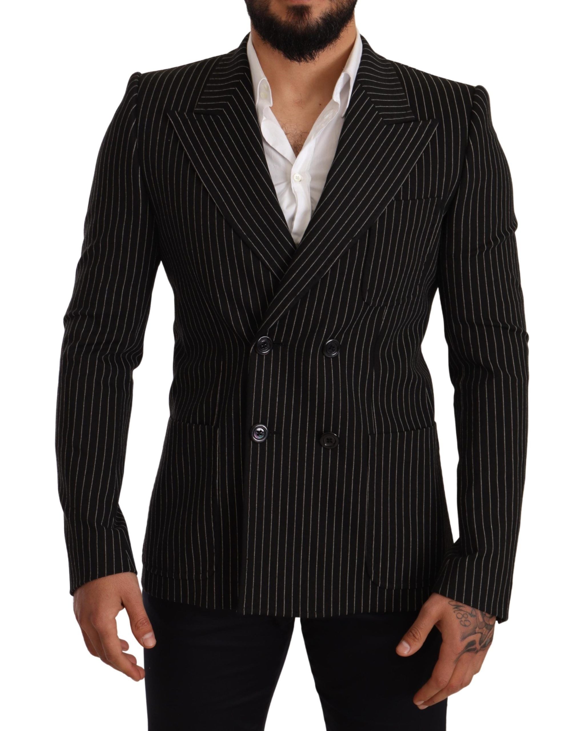Schwarz-weiß gestreifter Slim-Fit-Mantel/Blazer