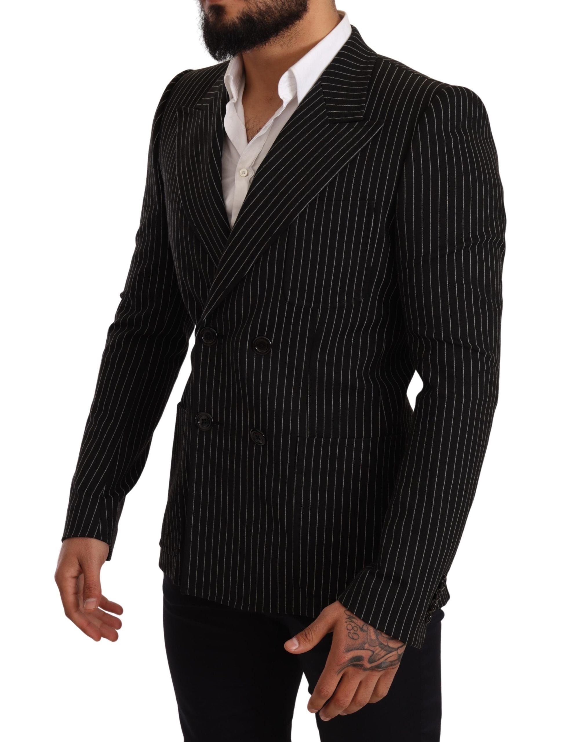 Schwarz-weiß gestreifter Slim-Fit-Mantel/Blazer