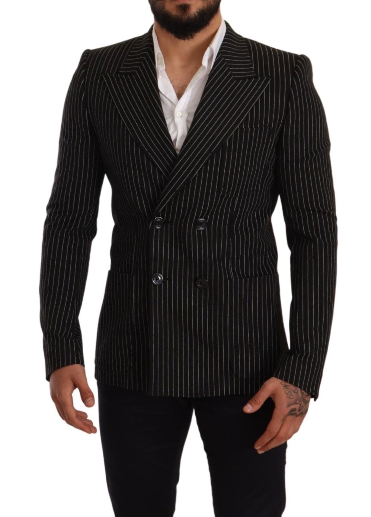 Schwarz-weiß gestreifter Slim-Fit-Mantel/Blazer