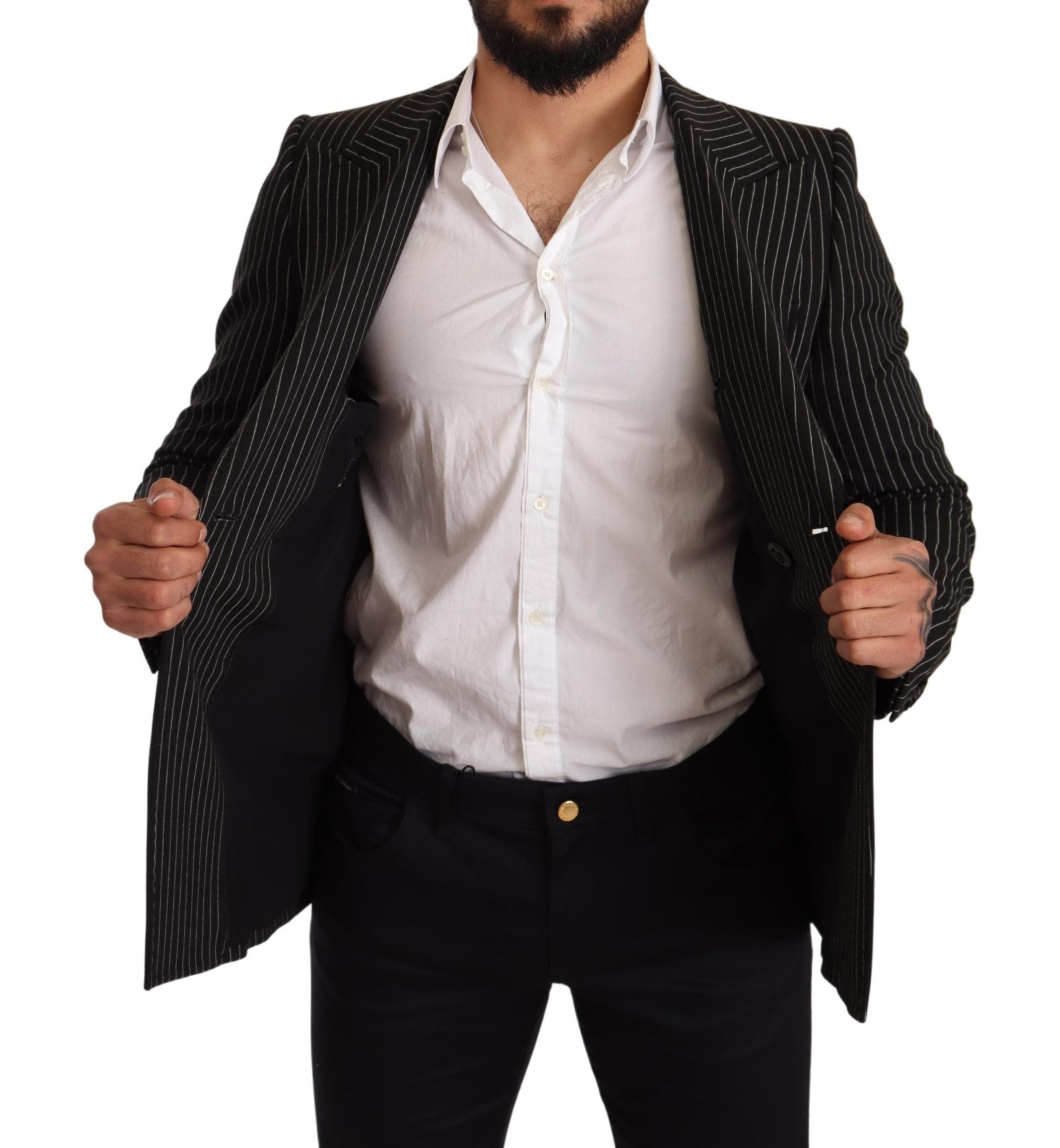 Schwarz-weiß gestreifter Slim-Fit-Mantel/Blazer