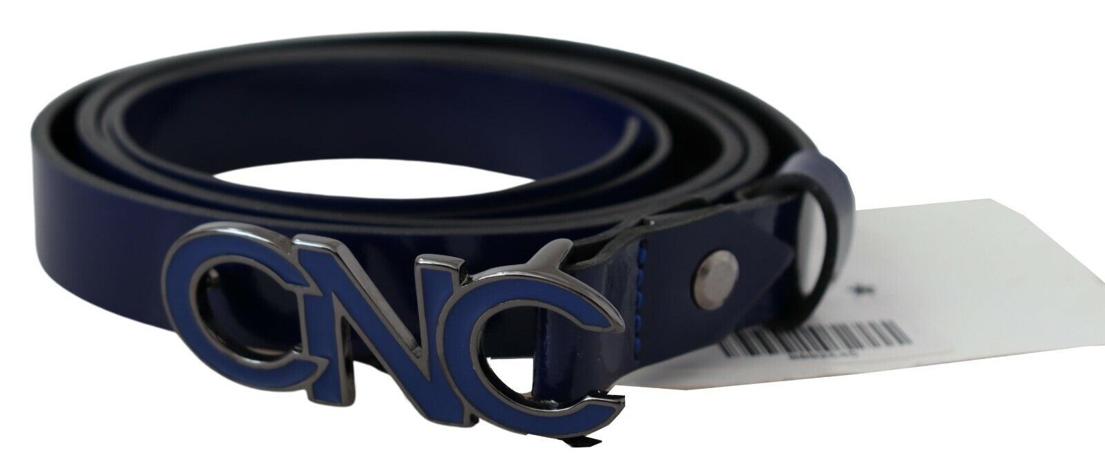 Blue Leather Logo Skinny Fashion Belt