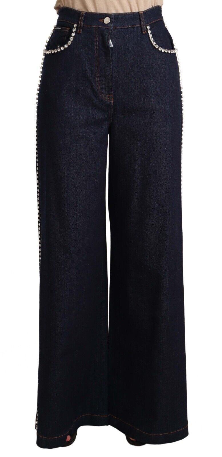 Dark Blue Crystal Embellished Flare Jeans