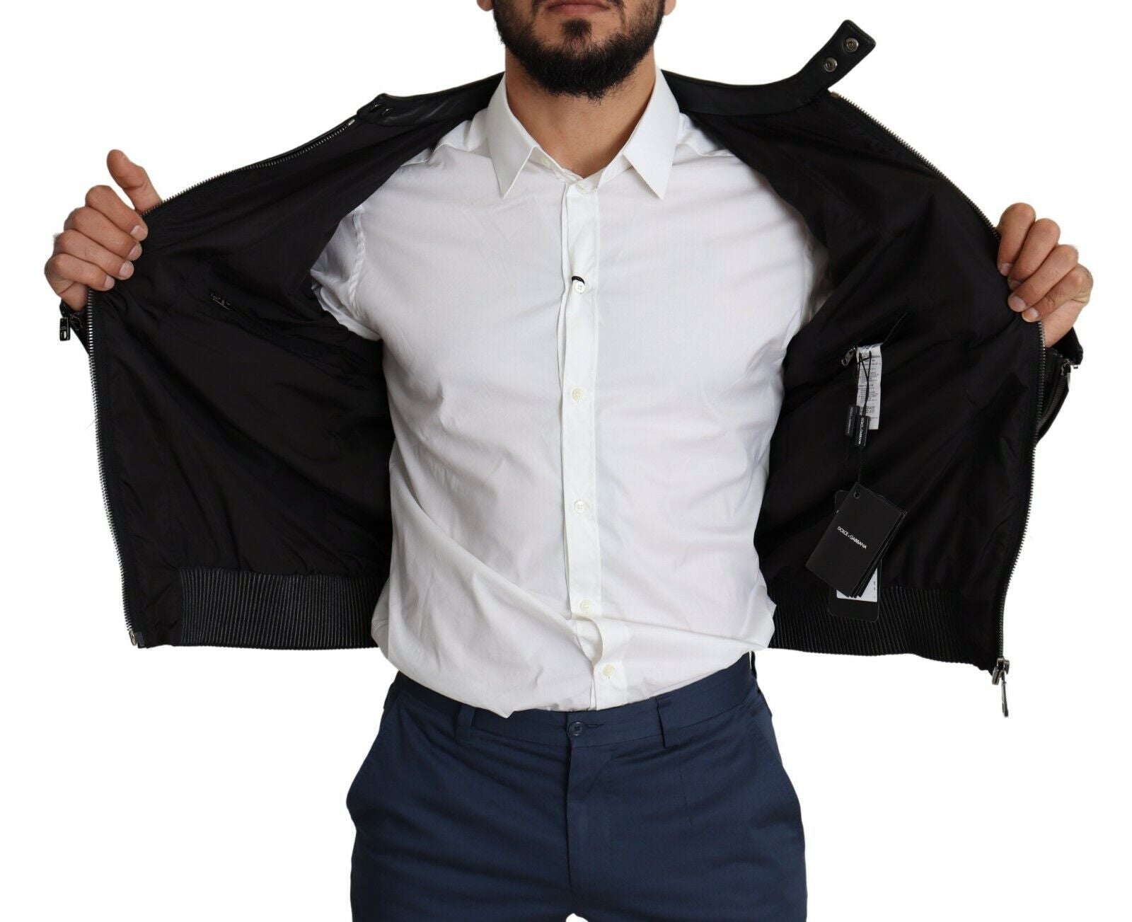 Schwarze Herren-Bomberjacke aus Nylon mit durchgehendem Reißverschluss