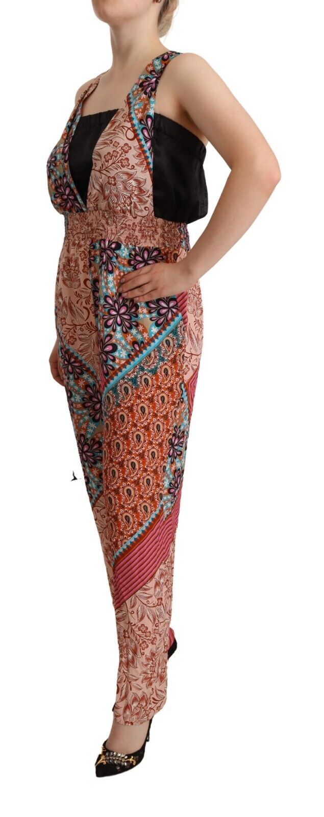 Multicolor Viscose Floral Print Women Jumpsuit Dress