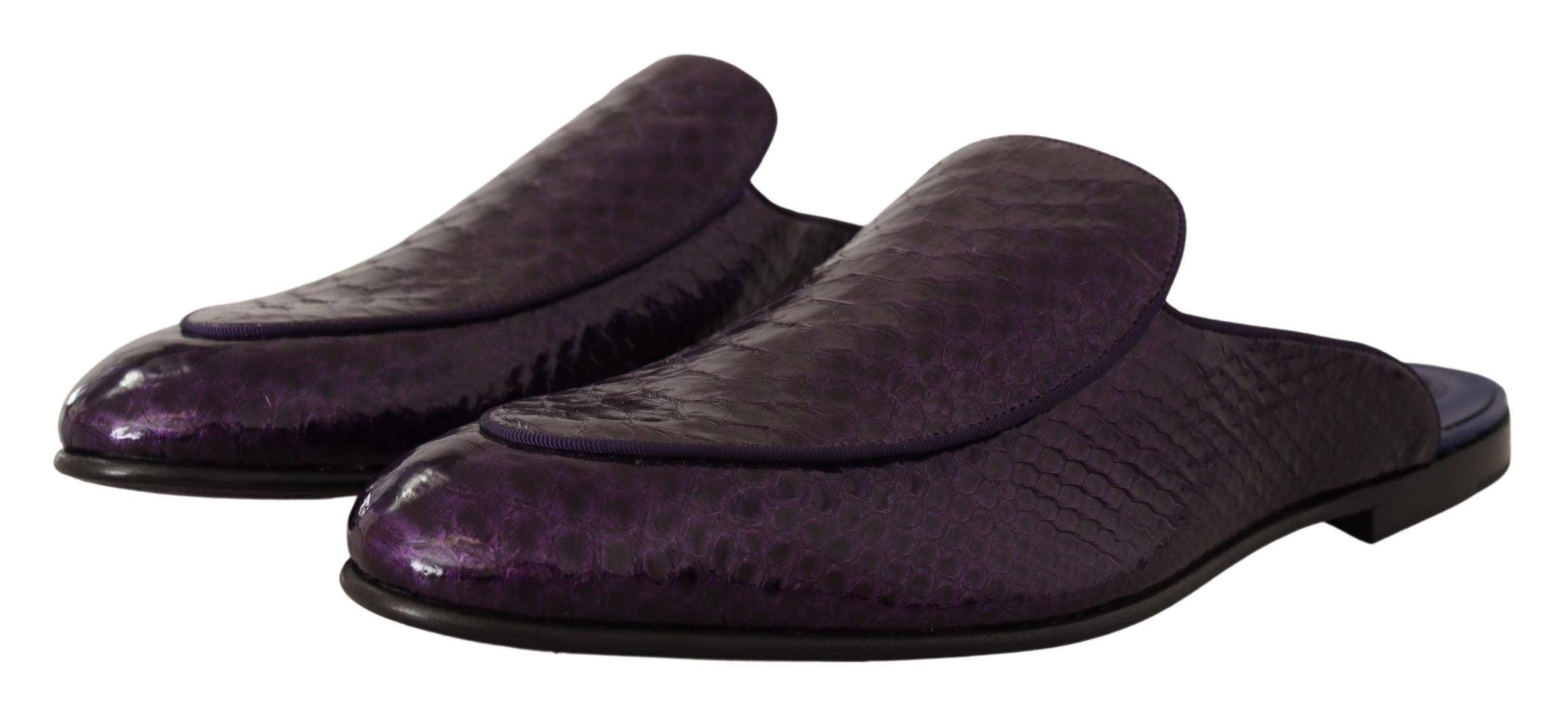 Purple Exotic Leather Flats Slides Shoes