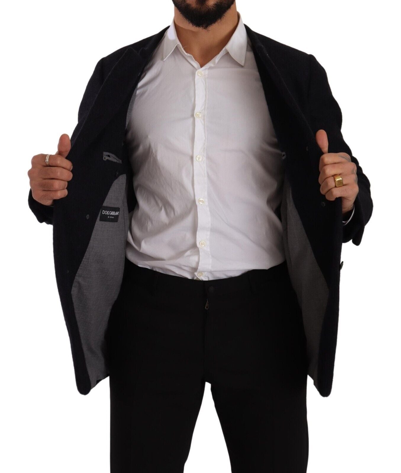 Gray Alpaca Button Down Men Coat Jacket