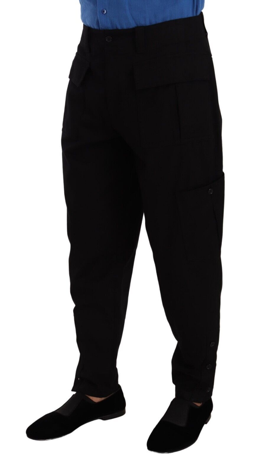 Black Cotton Stretch Tapered Cargo Pants