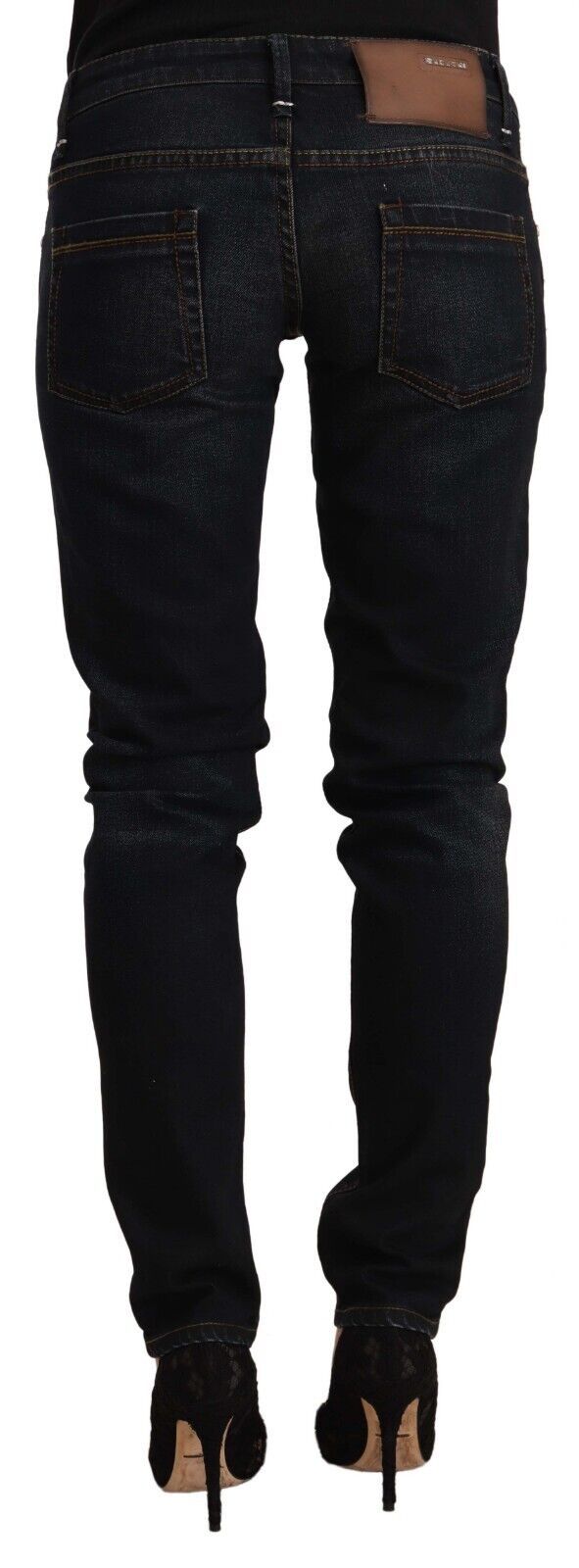 Black Washed Cotton Low Waist Slim Fit Denim Jeans