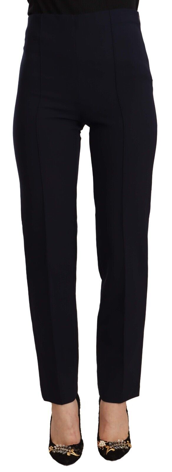 Black High Waist Polyester Women Straight Pants