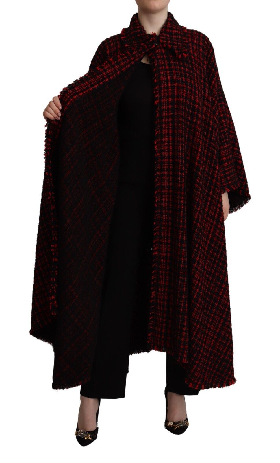 Black Red Cotton Checkered Over Coat Jacket
