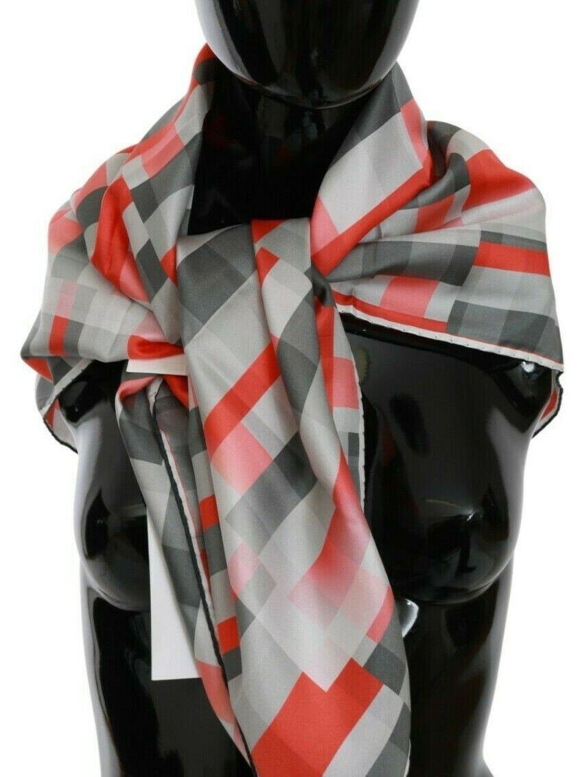 Gray Red Silk Shawl Foulard Wrap Scarf