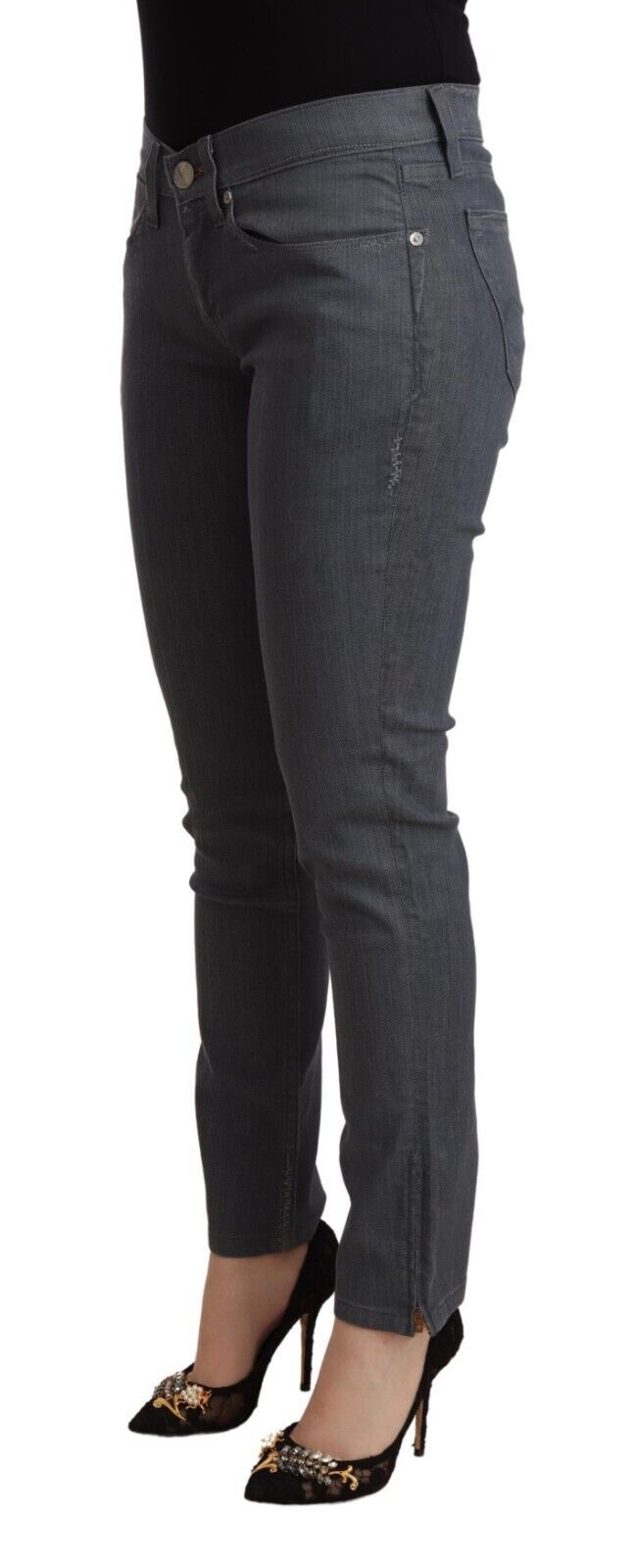 Jean Skinny Femme Gris en Coton – Taille Basse