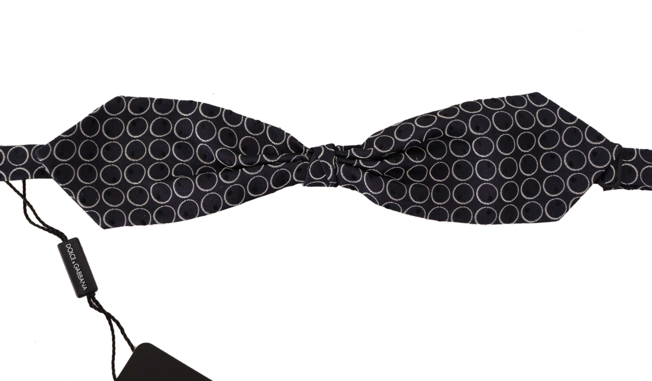 Black White Round 100% Silk Neck Papillon Tie