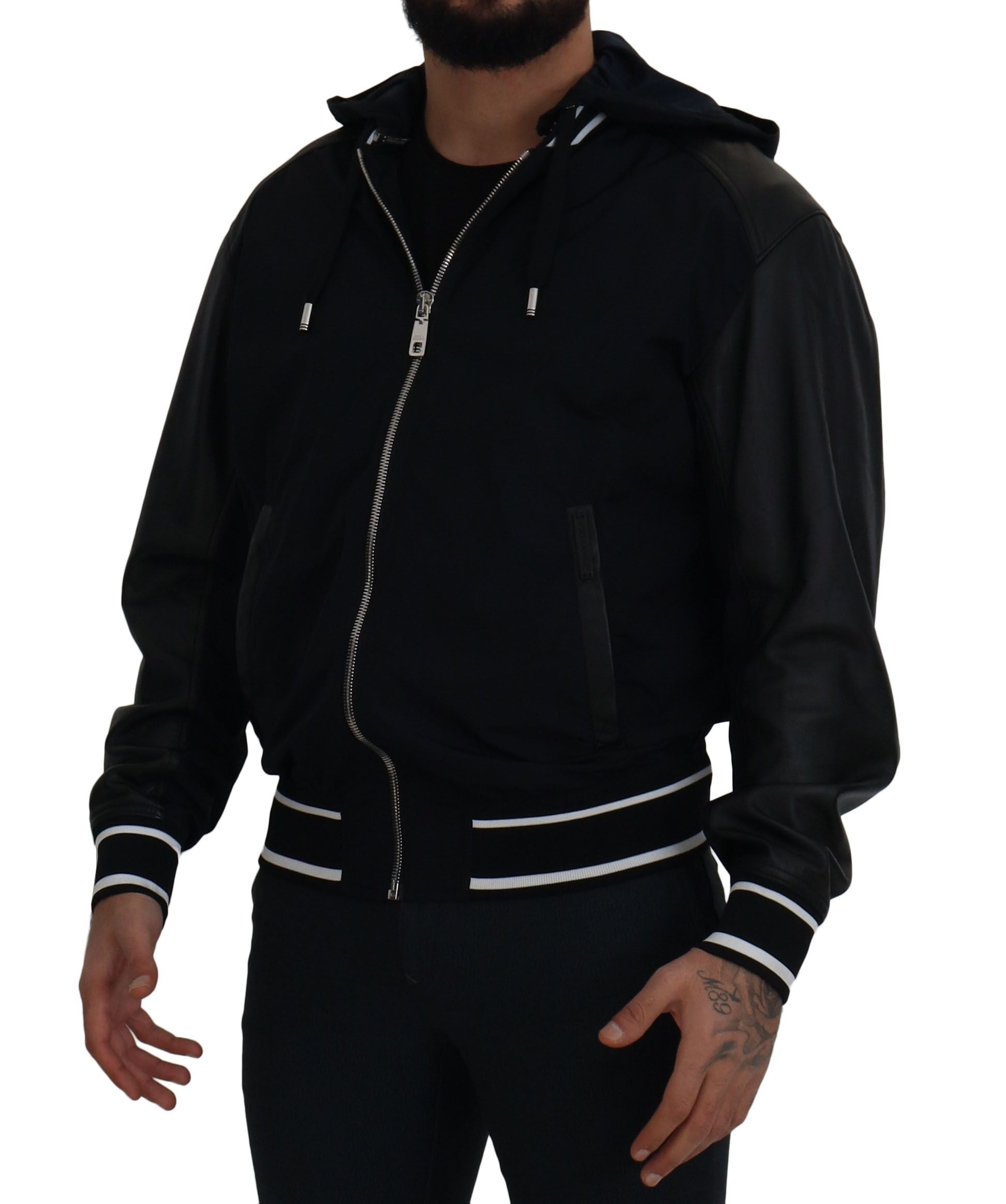 Black Polyester Hooded Blouson Coat Jacket