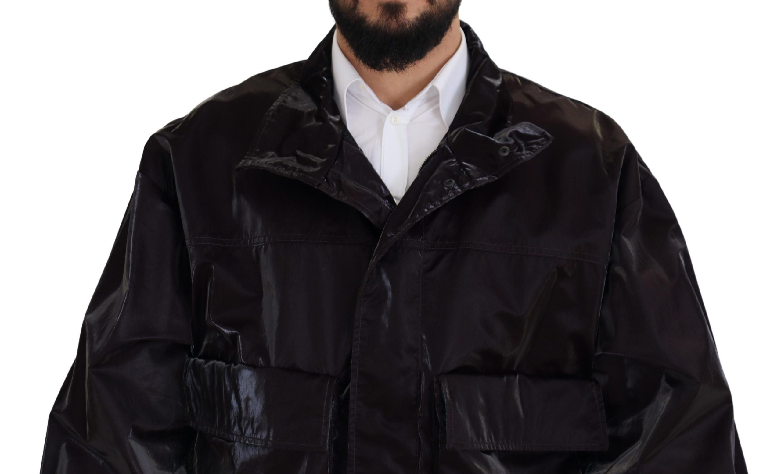Bordeaux Nylon Collared Men Coat Jacket