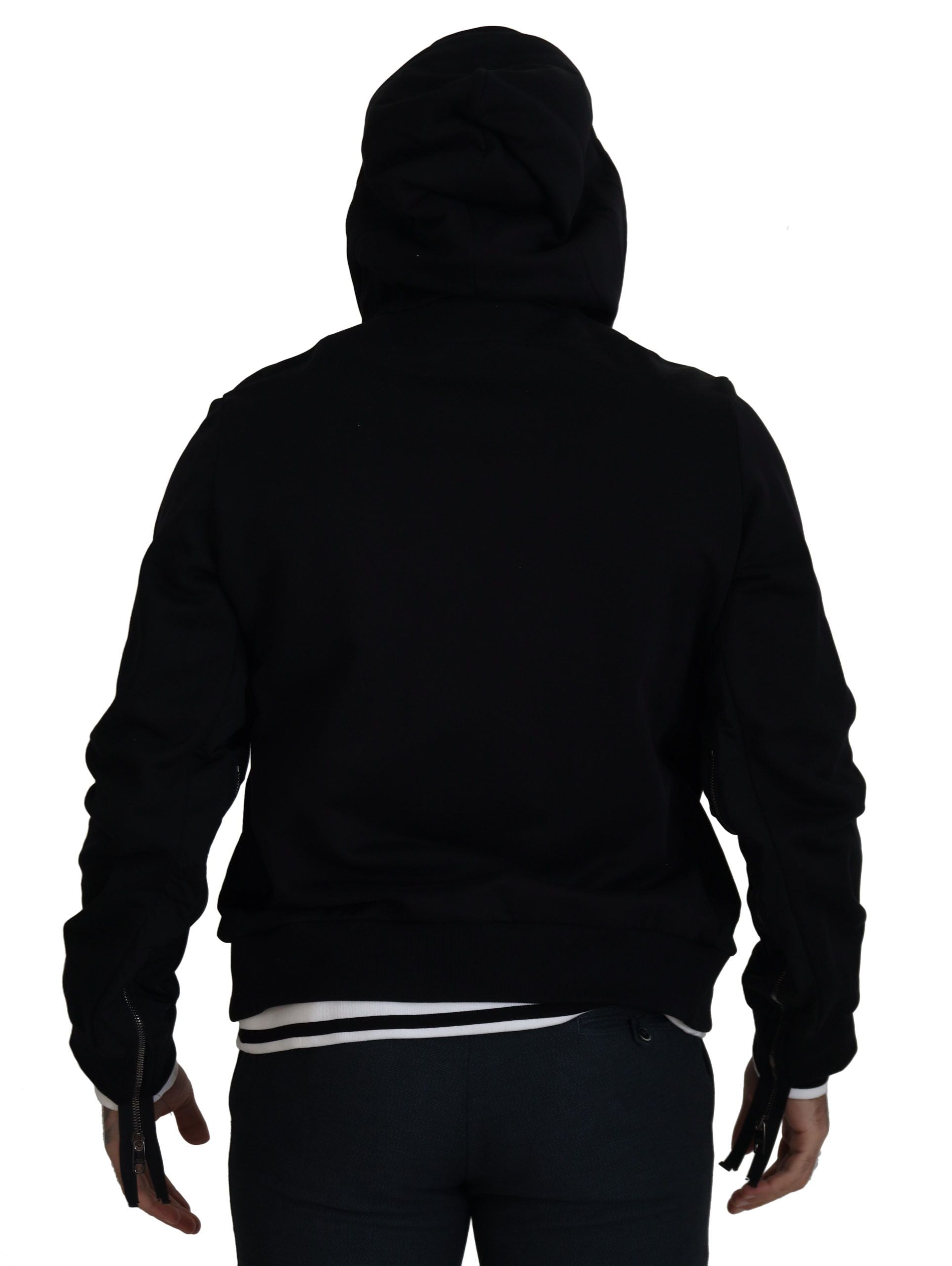 Black Polyester Hooded Full Zip Jacket