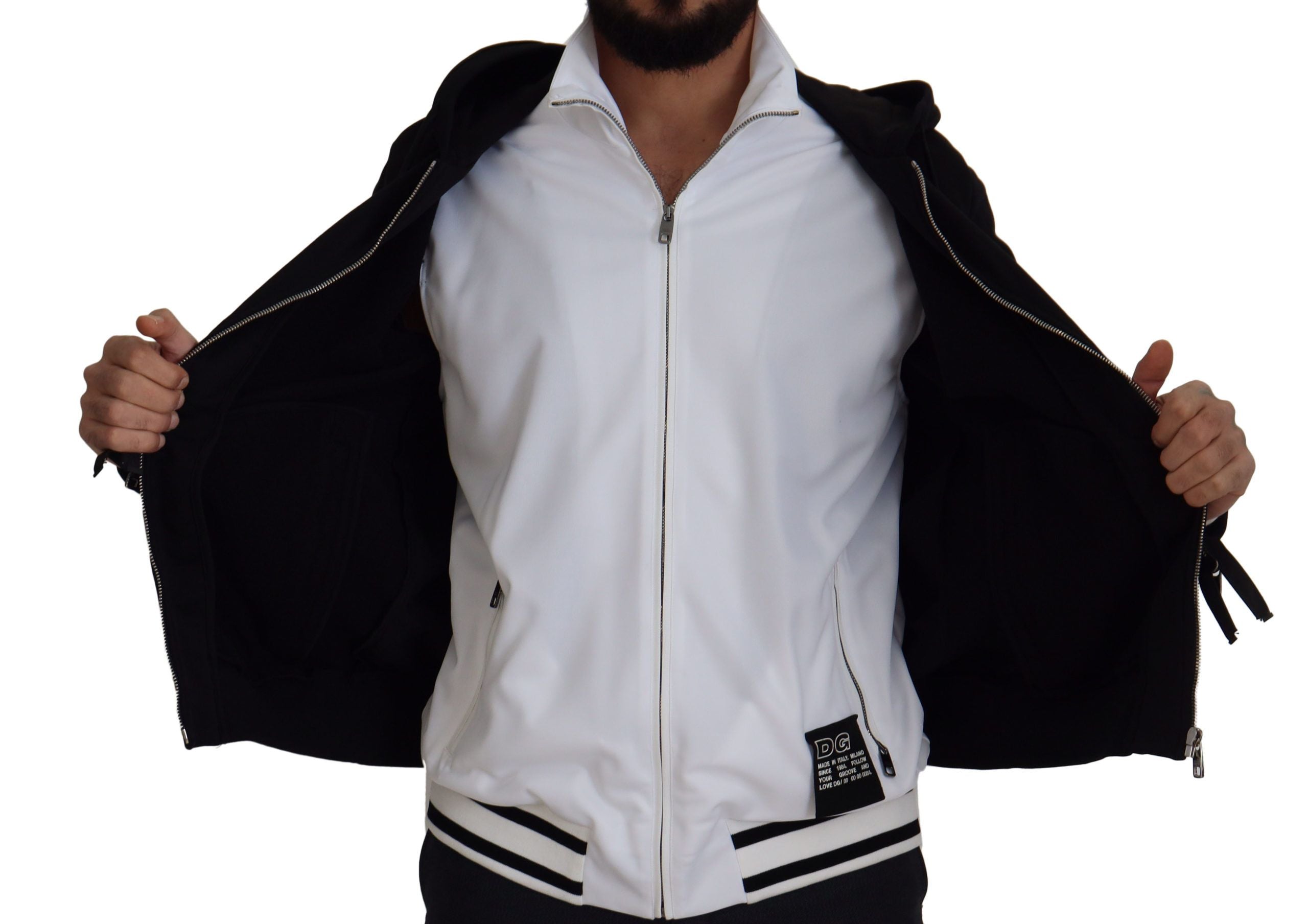 Black Polyester Hooded Full Zip Jacket
