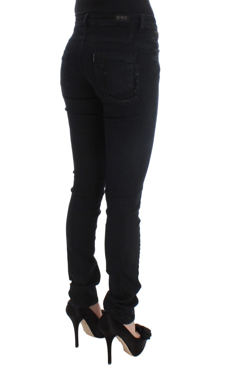 Schwarze Slim-Fit-Jeans aus Baumwolle