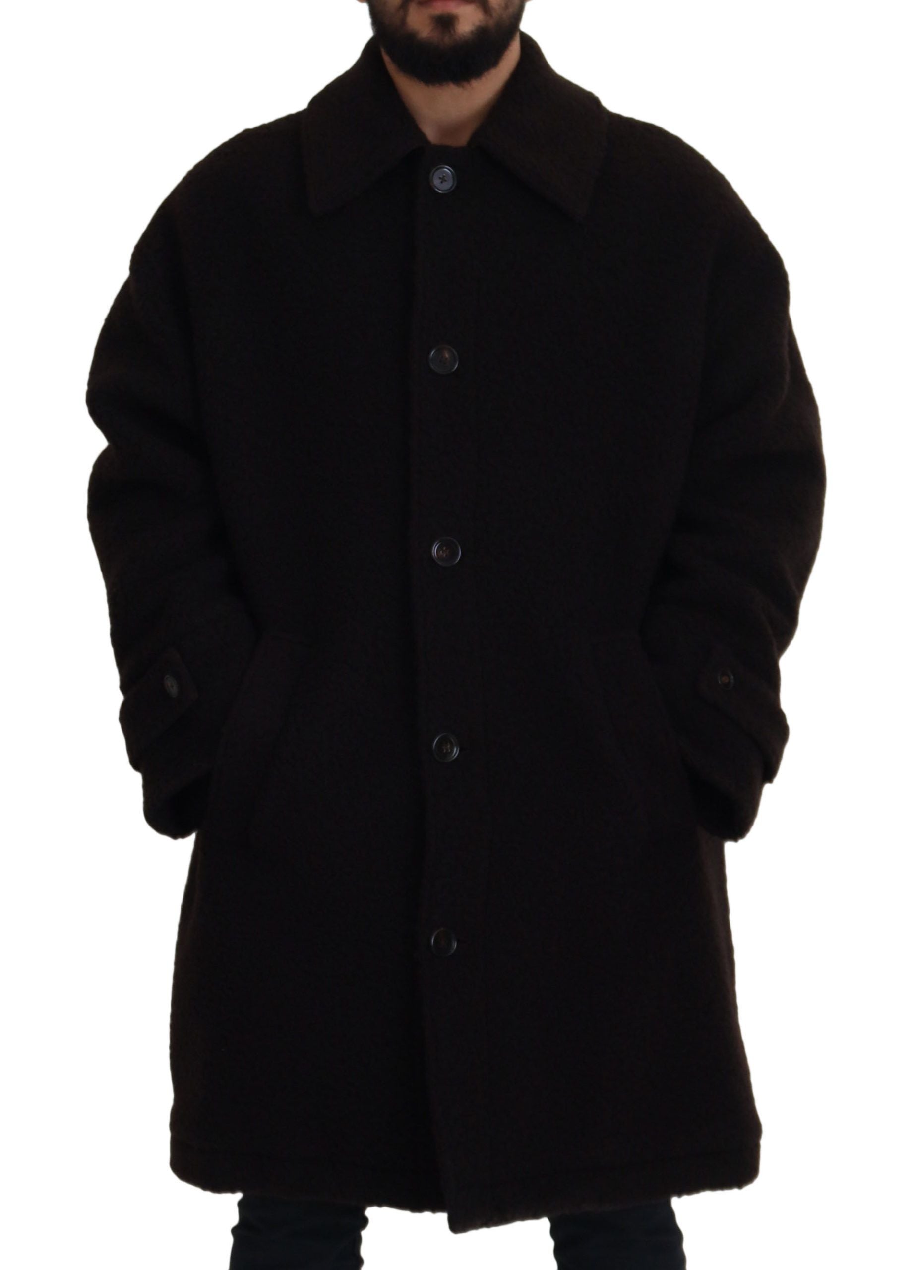 Black Alpaca Button Down Trench Coat Jacket