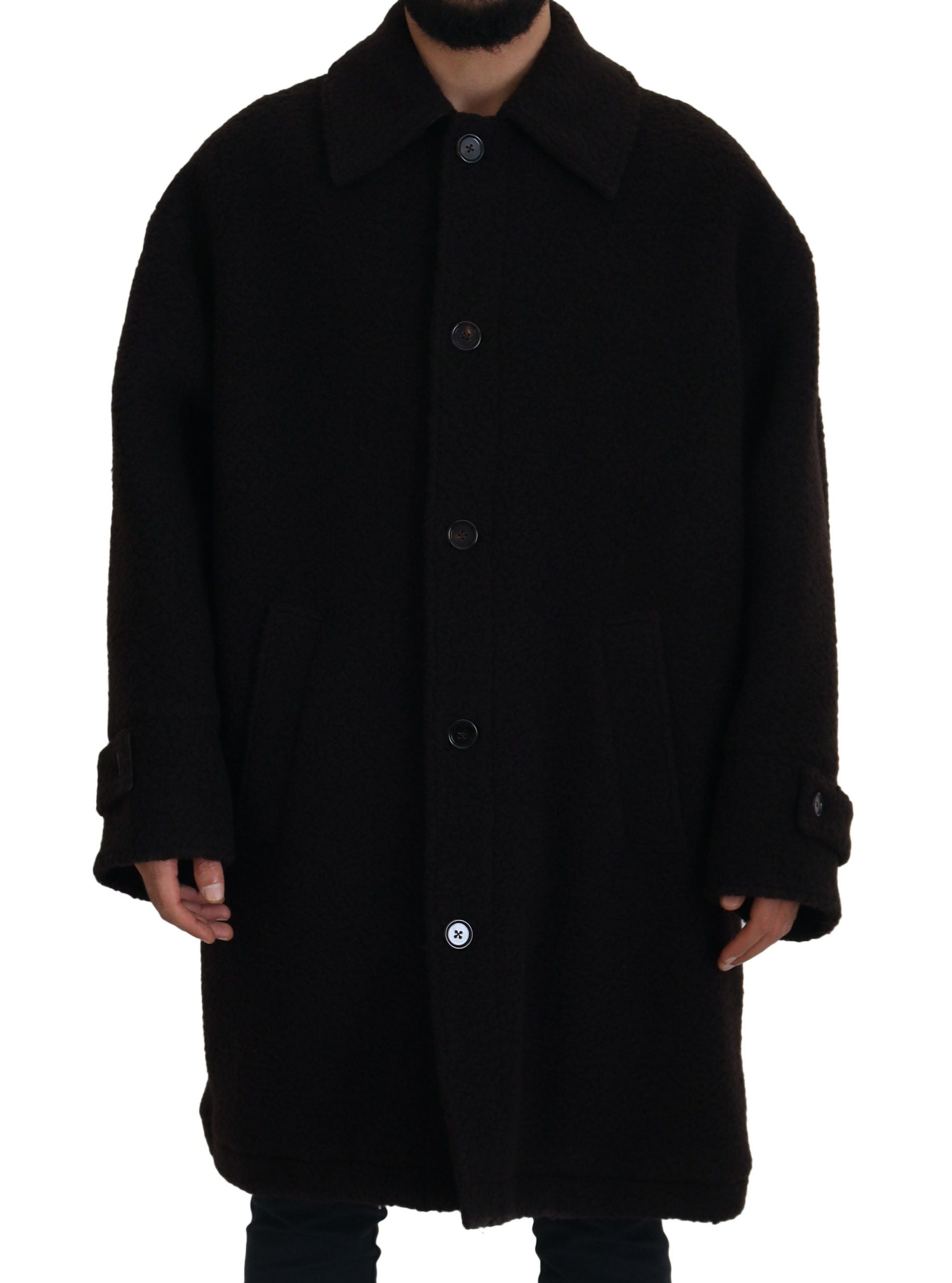 Black Alpaca Button Down Trench Coat Jacket