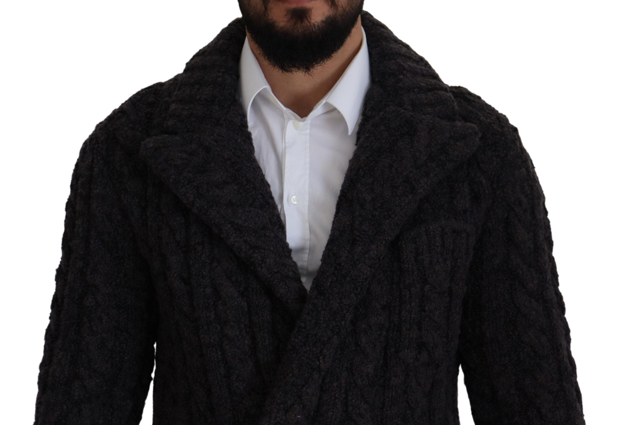 Black Wool Knit Double Breasted Coat Jacket
